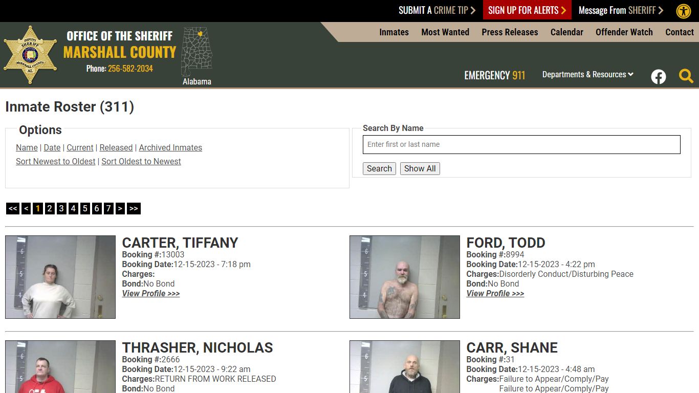 Inmate Roster (314) - Marshall County Sheriff's Office